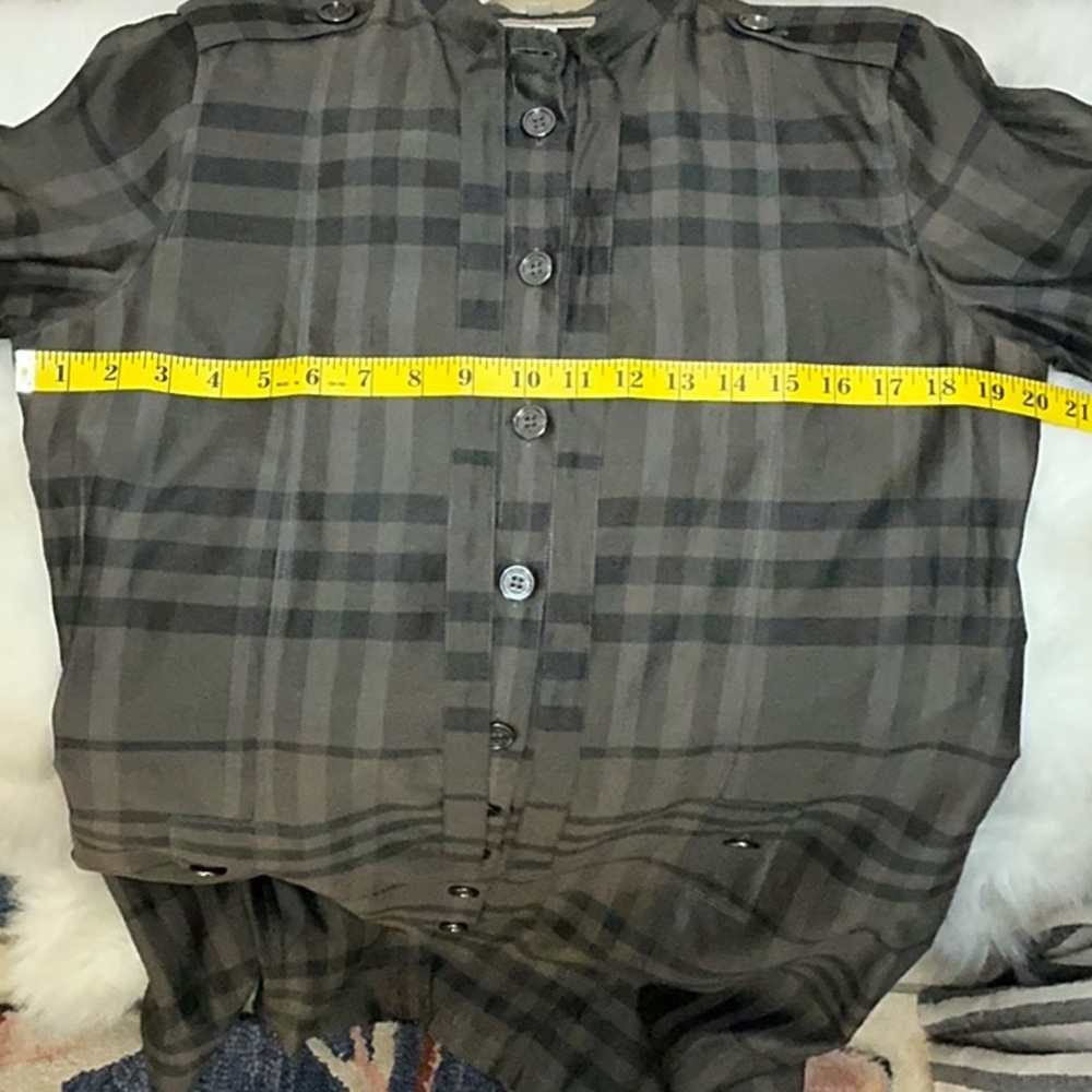 BURBERRY London Dress button down shift Silk cotton Plaid Olive green Fit: XS S - Picture 10 of 11